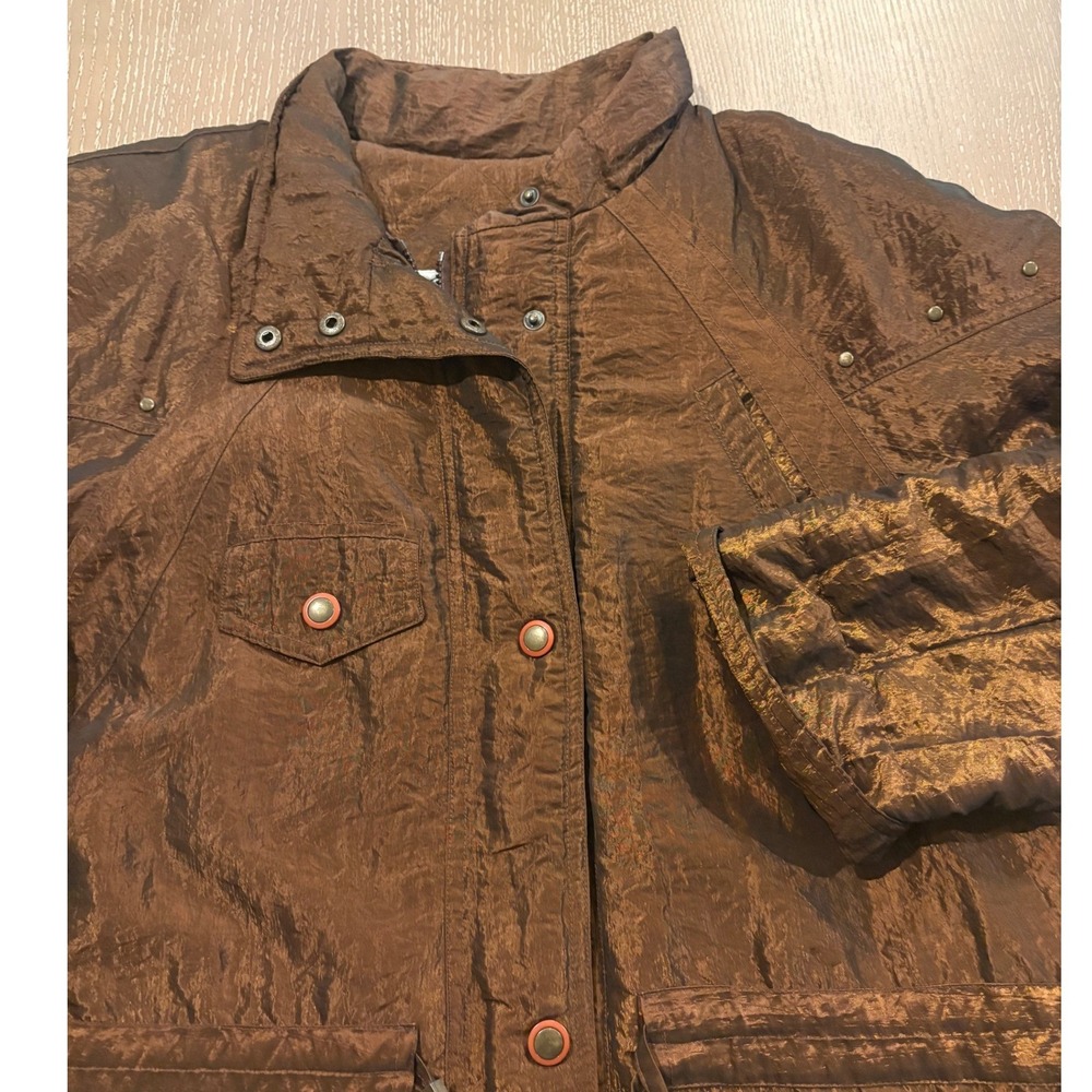 Current Seen Vintage Metallic Bronze Parka Jacket Iridescent Textured Brown L